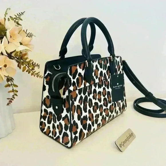 Kate Spade Purse Madison Spotted Animal Printed Satchel Leopard - Picture 6 of 11